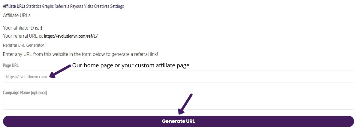 Our home page or your custom affiliate program page We thank you for choosing our affiliate program.